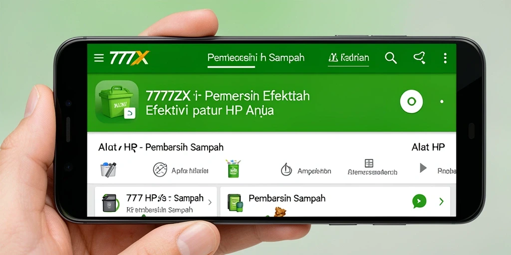 Screenshot antarmuka utama aplikasi 777ZX yang menampilkan fitur pembersih sampah.