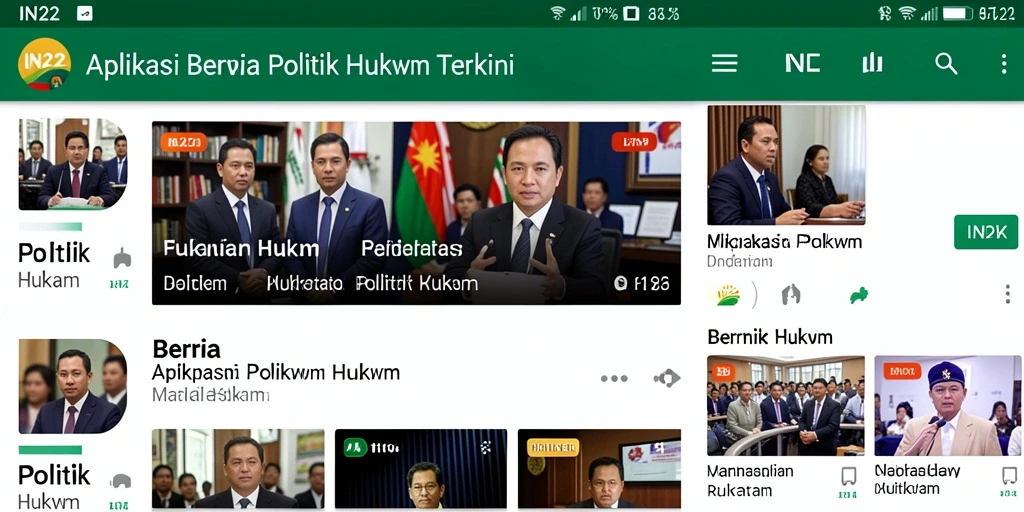 Antarmuka aplikasi IN22 yang menampilkan berita politik hukum terkini.