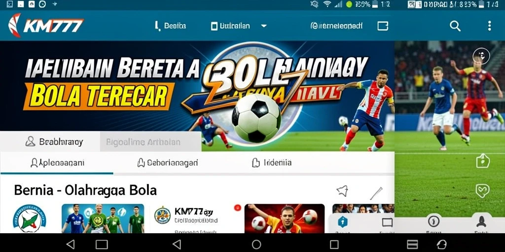 Antarmuka aplikasi KM777 yang menampilkan berita olahraga bola.
