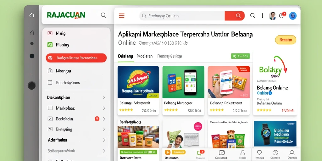 Tampilan utama aplikasi RAJACUAN dengan berbagai produk menarik.